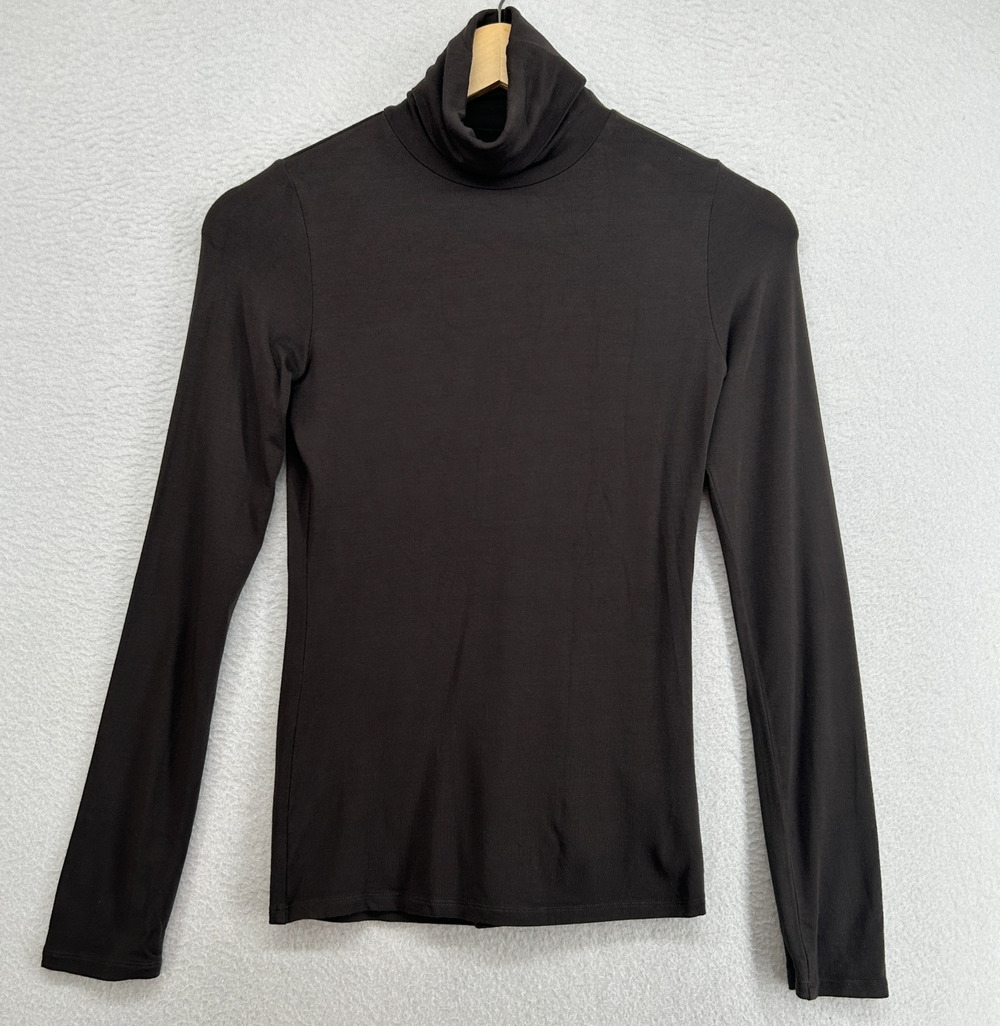 MAJESTIC PARIS Top Womens 2 Superwashed Stretch Viscose Jersey Turtleneck Brown